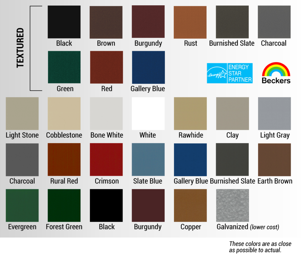 Metal Roofing Color Options - Rivers Edge Metal Roofing - 715-773-2423